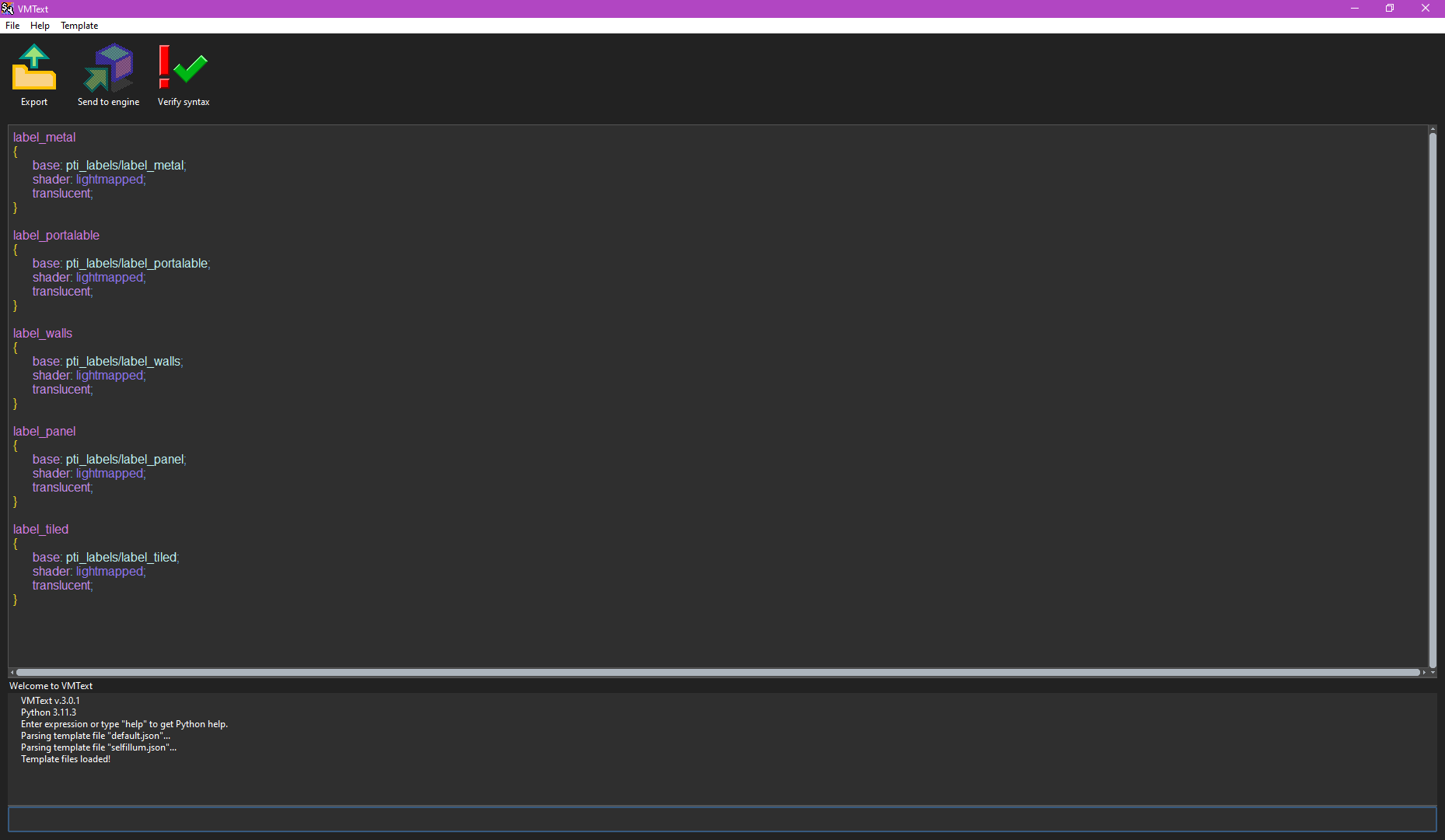 Screenshot of the VMText editor